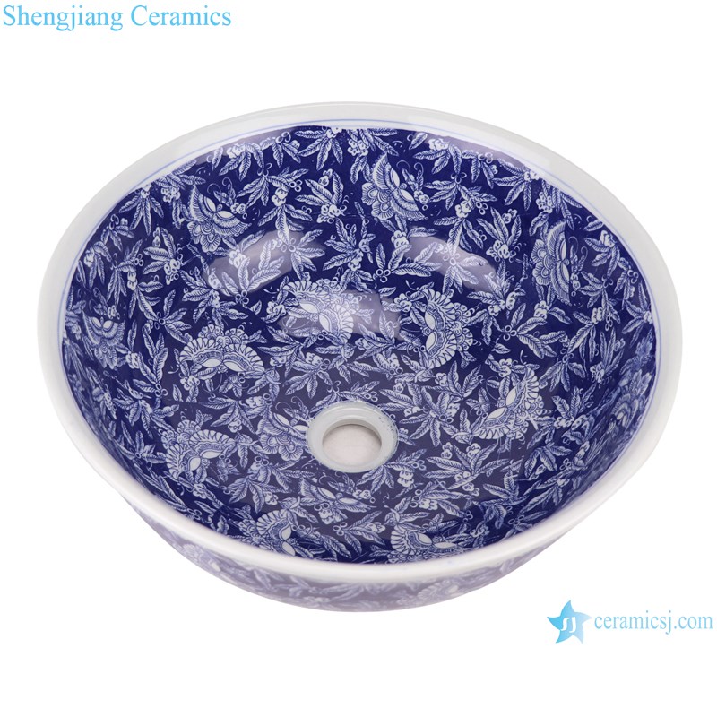 RZLE10 Blue and white ice plum butterfly ceramic wash sink 