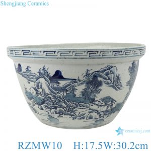 Blue and white landscape pattern Ceramic flowerpot and Bowl