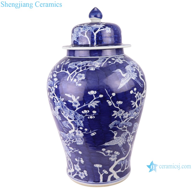 RZOY31 Qing blue and white wrapped branches of flowers ceramic jars with lids porcelain