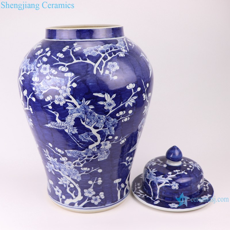 RZOY31 Qing blue and white wrapped branches of flowers ceramic jars with lids porcelain