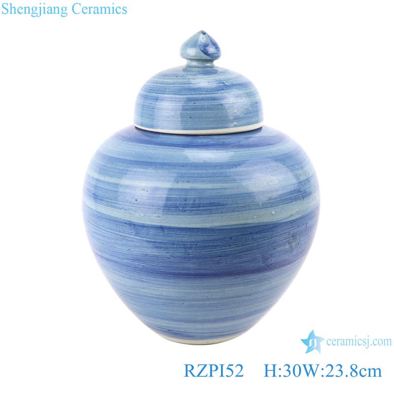 RZPI52 Chinese handmade Craft porcelain blue striped design porcelain pots storage jar with lid