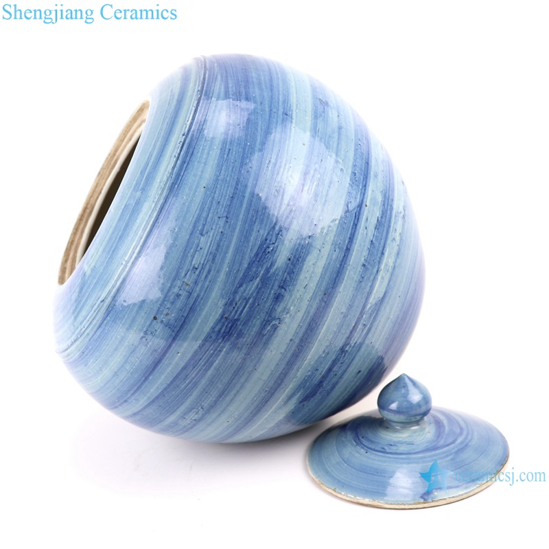 RZPI54 Jingdezhen handmade porcelain blue striped storage pots decoration