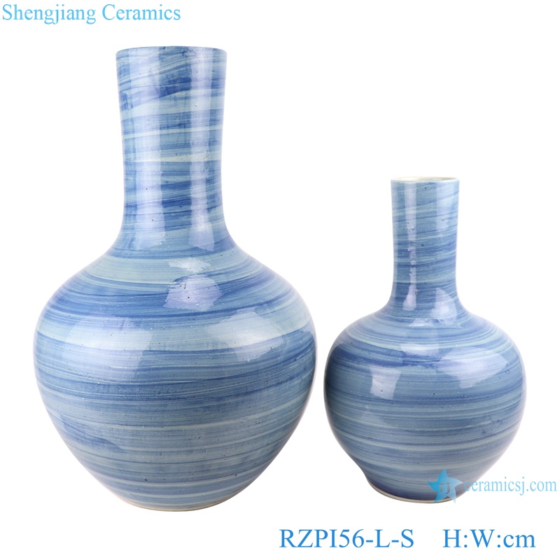 RZPI56-L-S ceramic blue striped vase Jingdezhen handmade porcelain flower pot