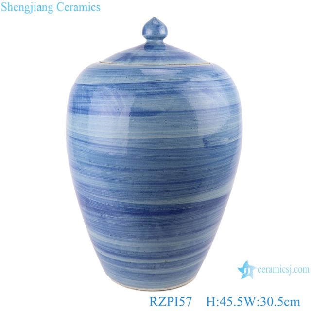 RZPI57 Antique Jingdezhen handmade ceramic blue striped pot decoration storage jars 