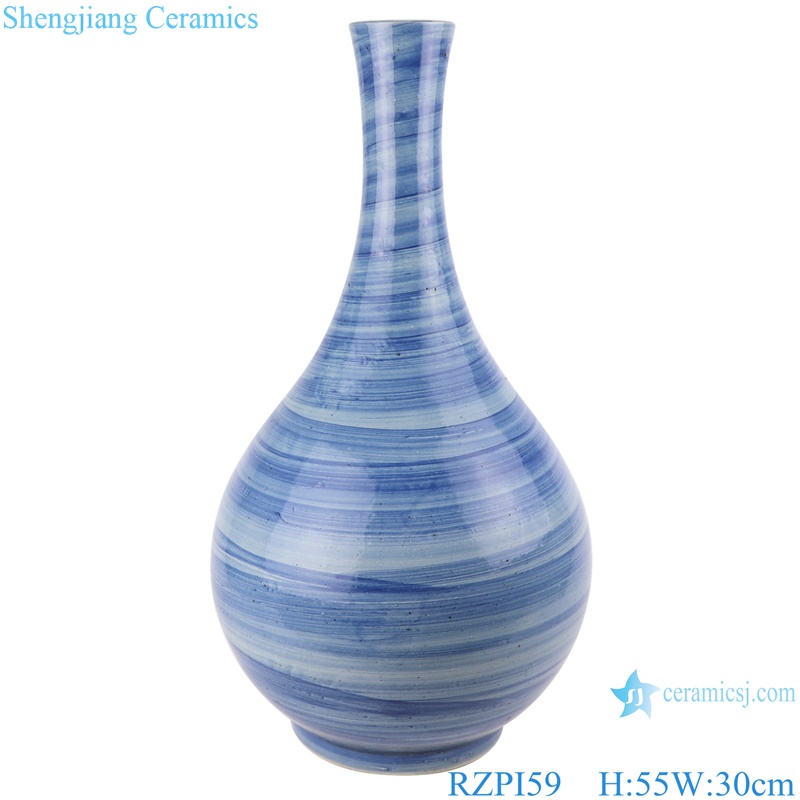 RZPI59 Jingdezhen handmade ceramic blue striped long neck design decorative tabletop vases