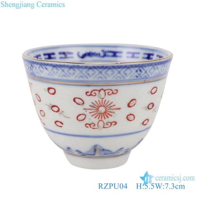 RZPU04 Blue and white painted gold line dragon pattern thick two cylinder small cup