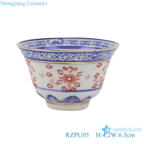 RZPU05 Blue and white Teaware gold line dragon print horseshoe cup small tea cup
