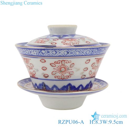 Blue and white porcelain gold line dragon pattern three to cover bowl tea bowl
