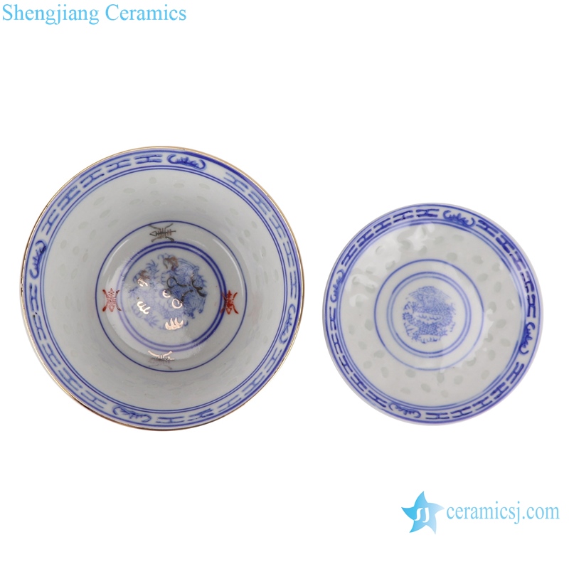 Blue and white with color painting gold dragon pattern three to cover bowl tea bowl