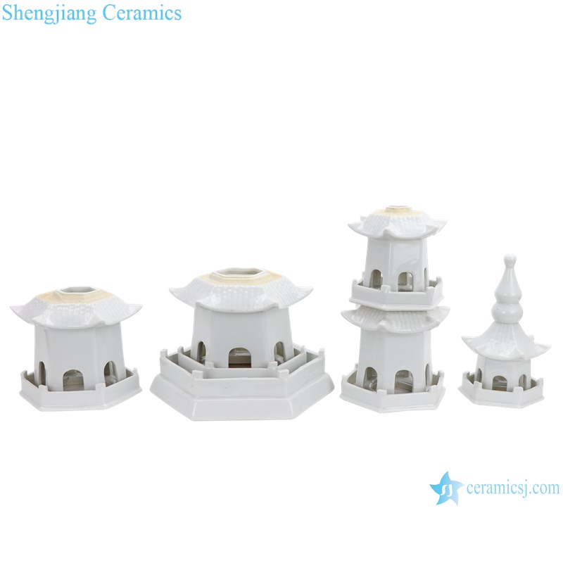 RZPi42-midd pure white five-story ceramic pagoda 
