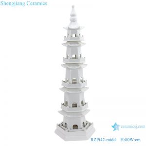 RZPi42-midd Chinese handmade pure white five-story ceramic pagoda for home decoration