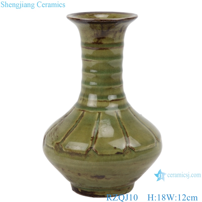 RZQJ10 Chinese Ceramic hand made antique green color glazed vase