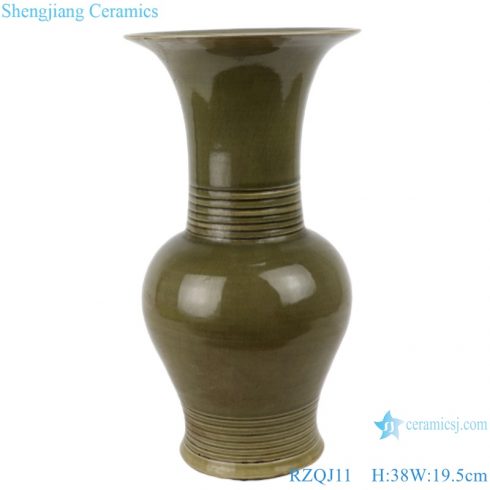 RZQJ11 Chinese pure hand made antique green glazed ceramic vase home decor