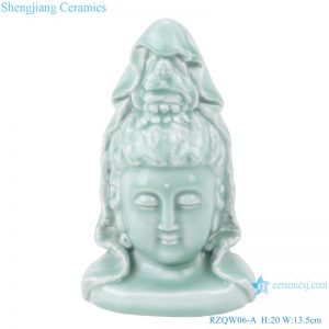 RZQW06-A Antique Shadow green glaze carving of Guanyin Bodhisattva Buddha head statue for decoration
