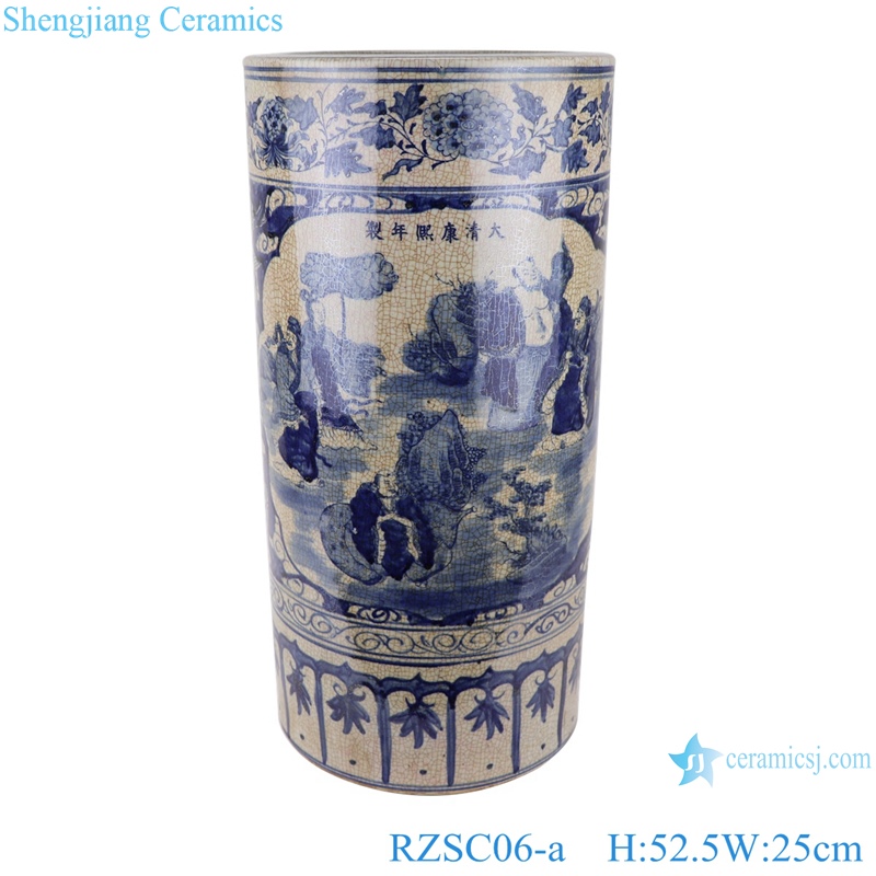 RZSC06-A/B Chinese hand painted blue and white porcelain figure flower pattern ceramic umbrella tube stand