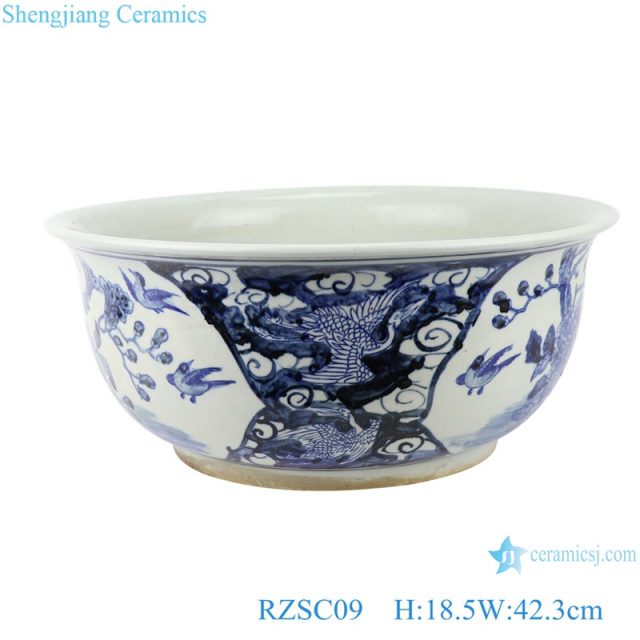 RZSC09 Hand painted blue and white porcelain flower and bird patterns fish tank garden pot