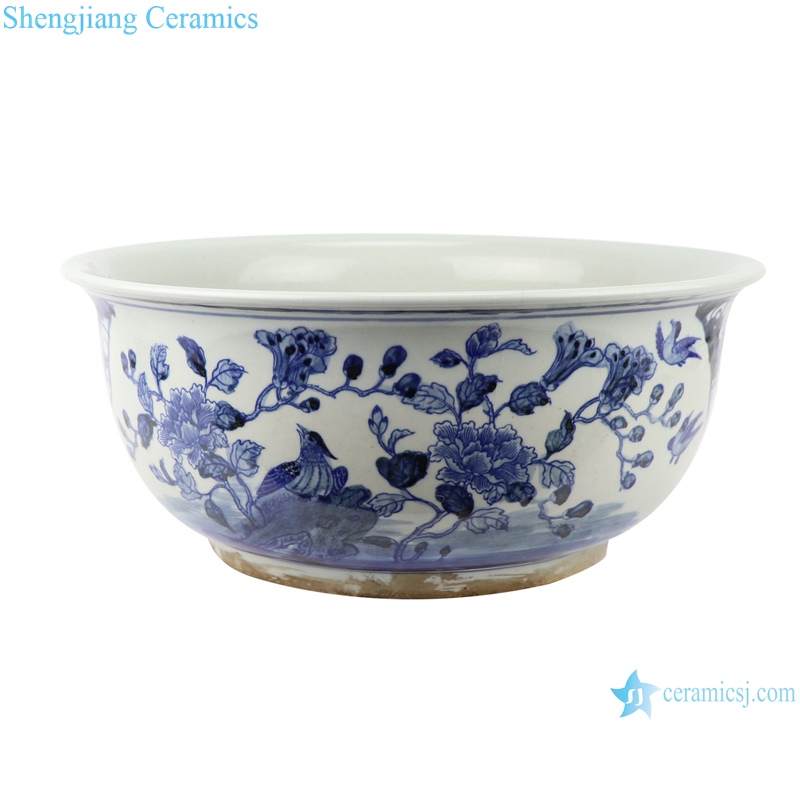  chinese hand painted blue and white porcelain fish tank with flower and bird patterns