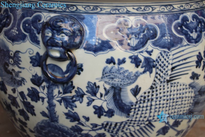 RZSC13-C Blue and white dragon and phoenix design ceramic pot 