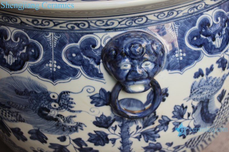 RZSC13-C Blue and white dragon and phoenix design ceramic pot 