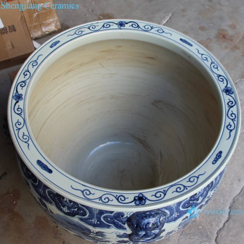 RZSC13-C Blue and white dragon and phoenix design ceramic pot-profile-details