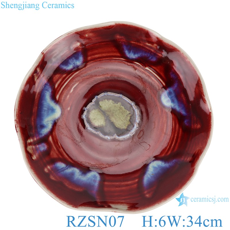 Chinese red glaze kiln variable glaze blue lotus leaf shape porcelain plate dish