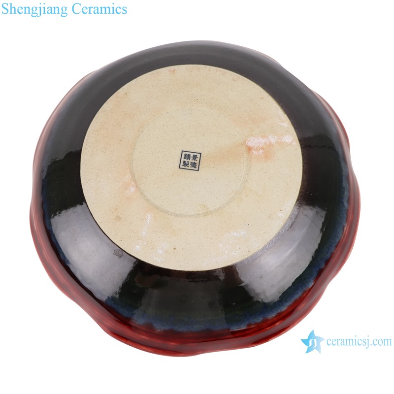 Lang red glaze kiln variable glaze blue shaped lotus leaf porcelain plate