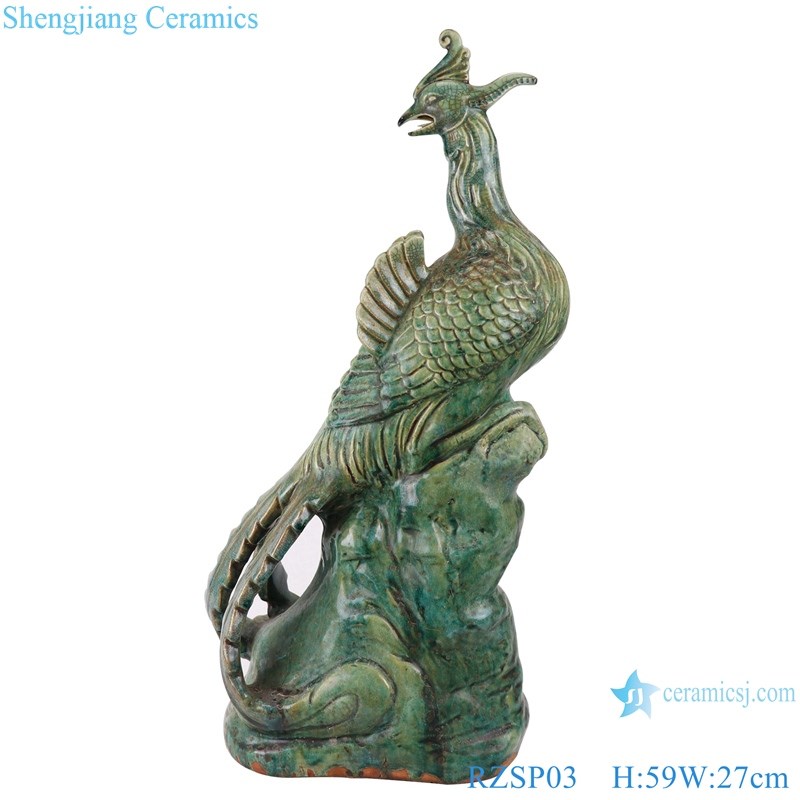 RZSP03 Green glazed Chinese Art porcelain peacock statue