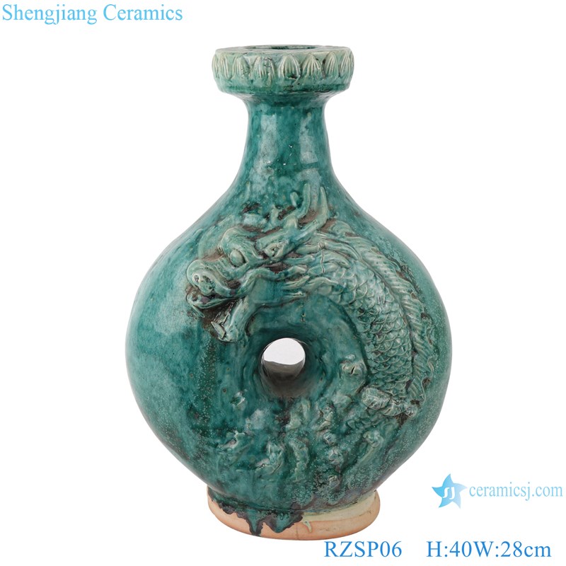 RZSP06 Jingdezhen Antique green handmade Dragon pattern glazed African luxury home decor ceramic vases