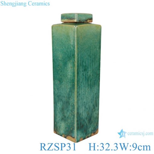 Handmade Color glaze green glaze kiln variable square porcelain pots storage jars