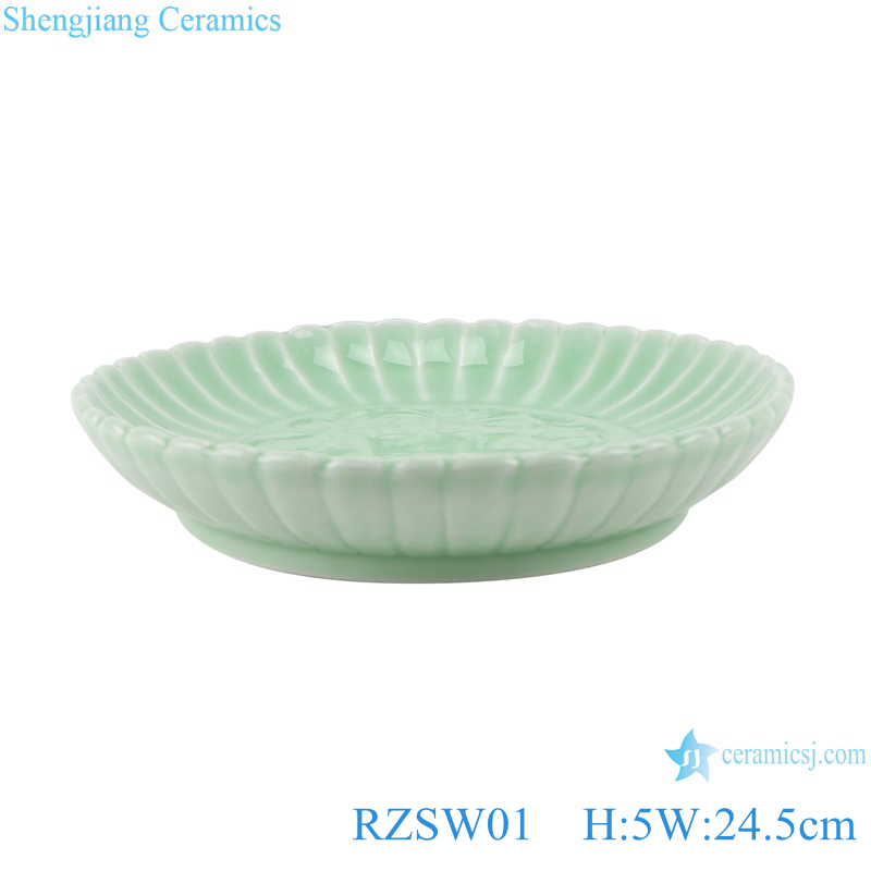 RZSW01 Antique Pea green porcelain plate with trimmed edges