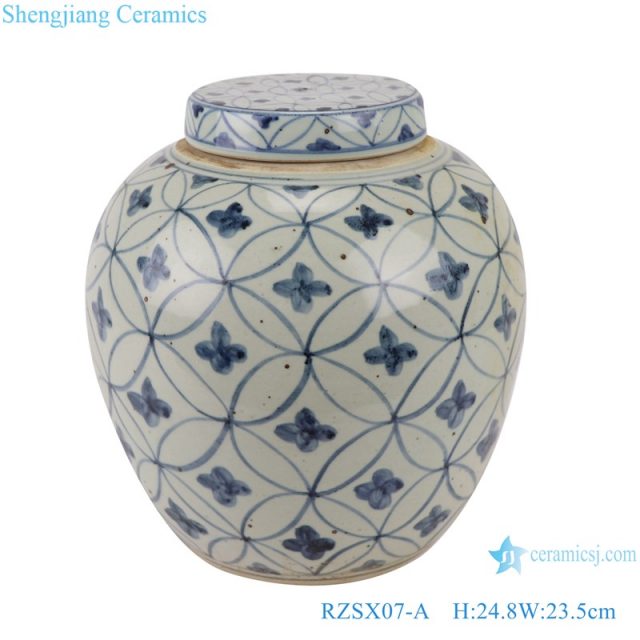 RZSX07-A Blue and white porcelain copper money grain tea pot ceramic storage jar