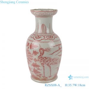 RZSX08-A Antique porcelain alum red flower and bird design short fishtail ceramic vase