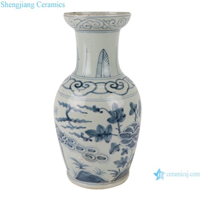 RZSX08-B Antique blue and white flower and bird short fishtail ceramic vase