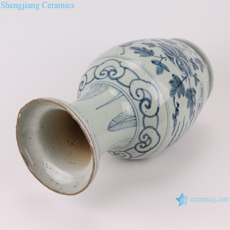RZSX08-B Antique blue and white flower and bird short fishtail ceramic vase