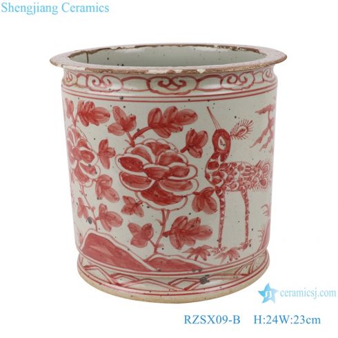 RZSX09-B Antique porcelain alum red flower and bird pattern ceramic pen holder
