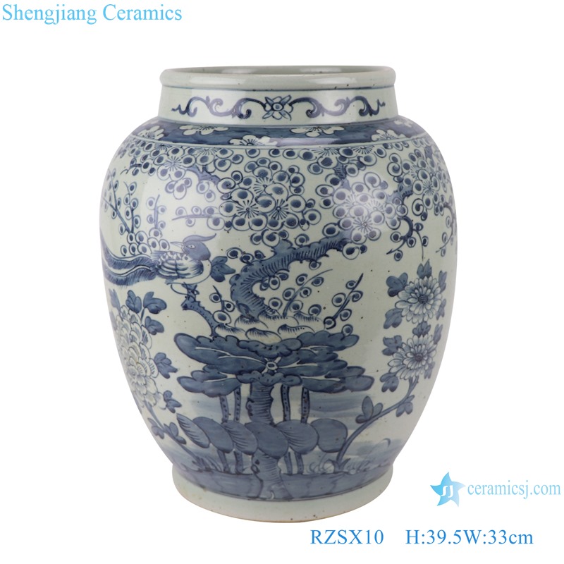 RZSX10 Antique blue and white porcelain flower and bird storage jars pot ceramic vase