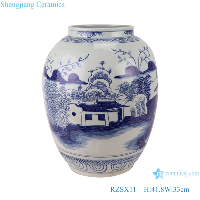 RZSX11 Antique blue and white porcelain landscape pattern vase storage pot