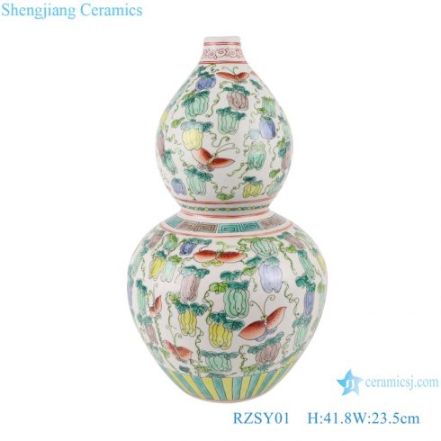 RZSY01 Colorful pastel pumpkin and butterfly design ceramic gourd vase