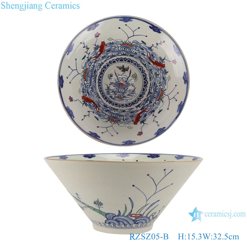 Blue and white porcelain mandarin duck playing water ceramic grain bowl