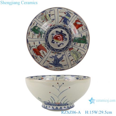 A Big bowl of eight immortals in blue and white porcelain fighting glaze