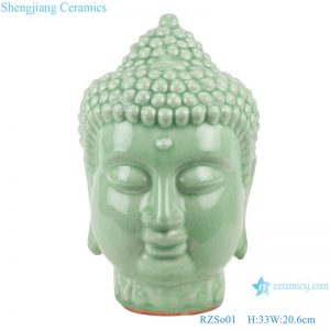 RZSo01 Antique glaze bean green carving The figure of Buddha head porcelain statue