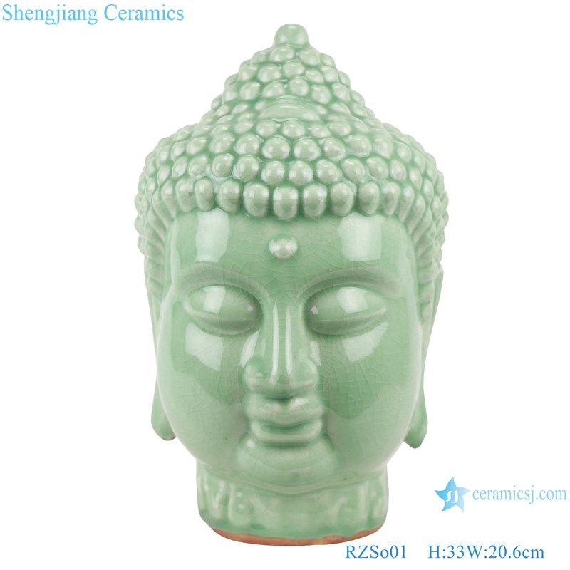 RZSo01 Antique glaze bean green carving The figure of Buddha head porcelain statue 