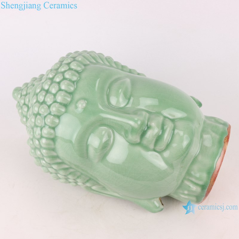 RZSo01 Colorful glaze bean green carving buddha head statue 