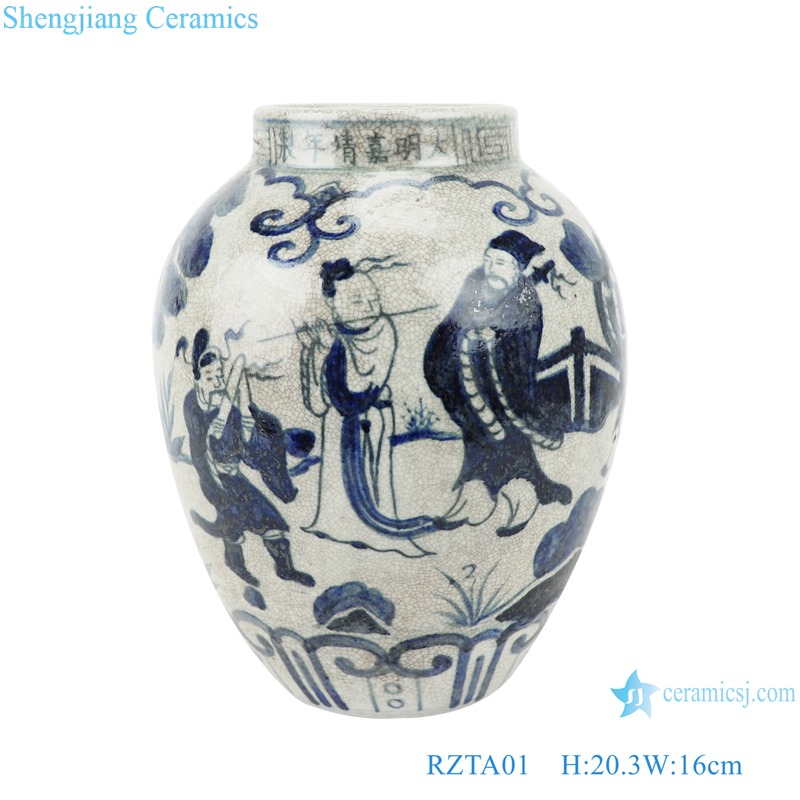 RZTA01 Antique blue and white ceramic vase eight immortals figure pattern