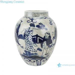 RZTA01 Antique blue and white vase with eight immortals figure