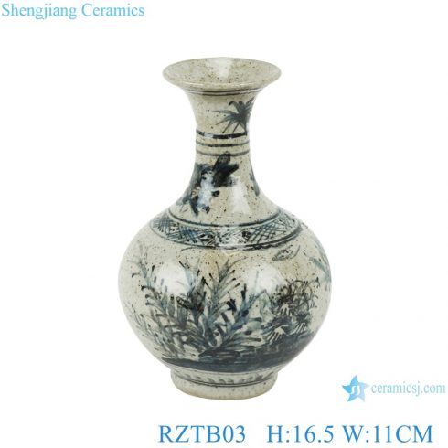 RZTB03 Antique blue and white hand drawing flower and bird pattern ceramic small vase