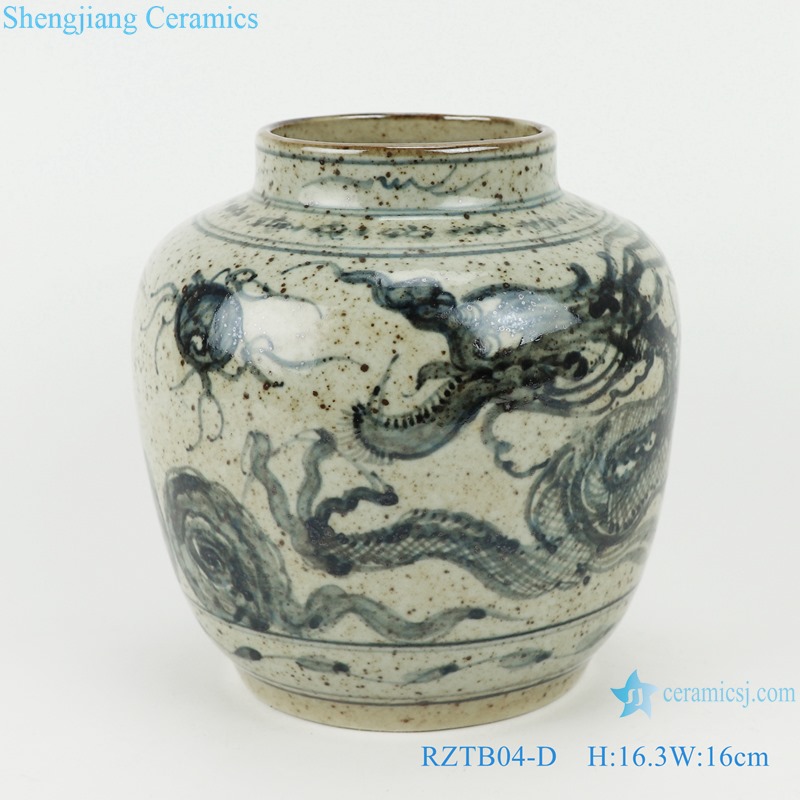 RZTB04-D Blue and white archaic pine grain ceramic storage pot