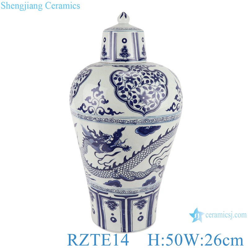 Blue and white plum vase flower dragon design ginger jars with lid
