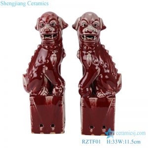 RZTF01 Color glaze red Porcelain squat poodle A pair Home statue