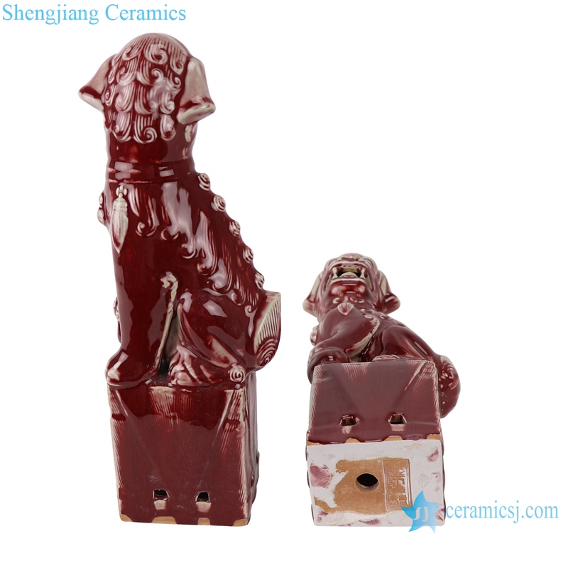 RZTF01 Color glaze red ceramic squat poodle pair